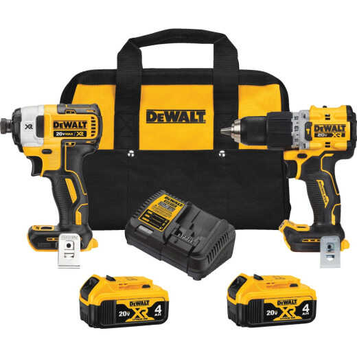 DEWALT 20V MAX XR 2-Tool Brushless Cordless Compact Hammer Drill/Driver & Impact Driver Combo Kit with (2) 4.0 Ah Batteries & Charger